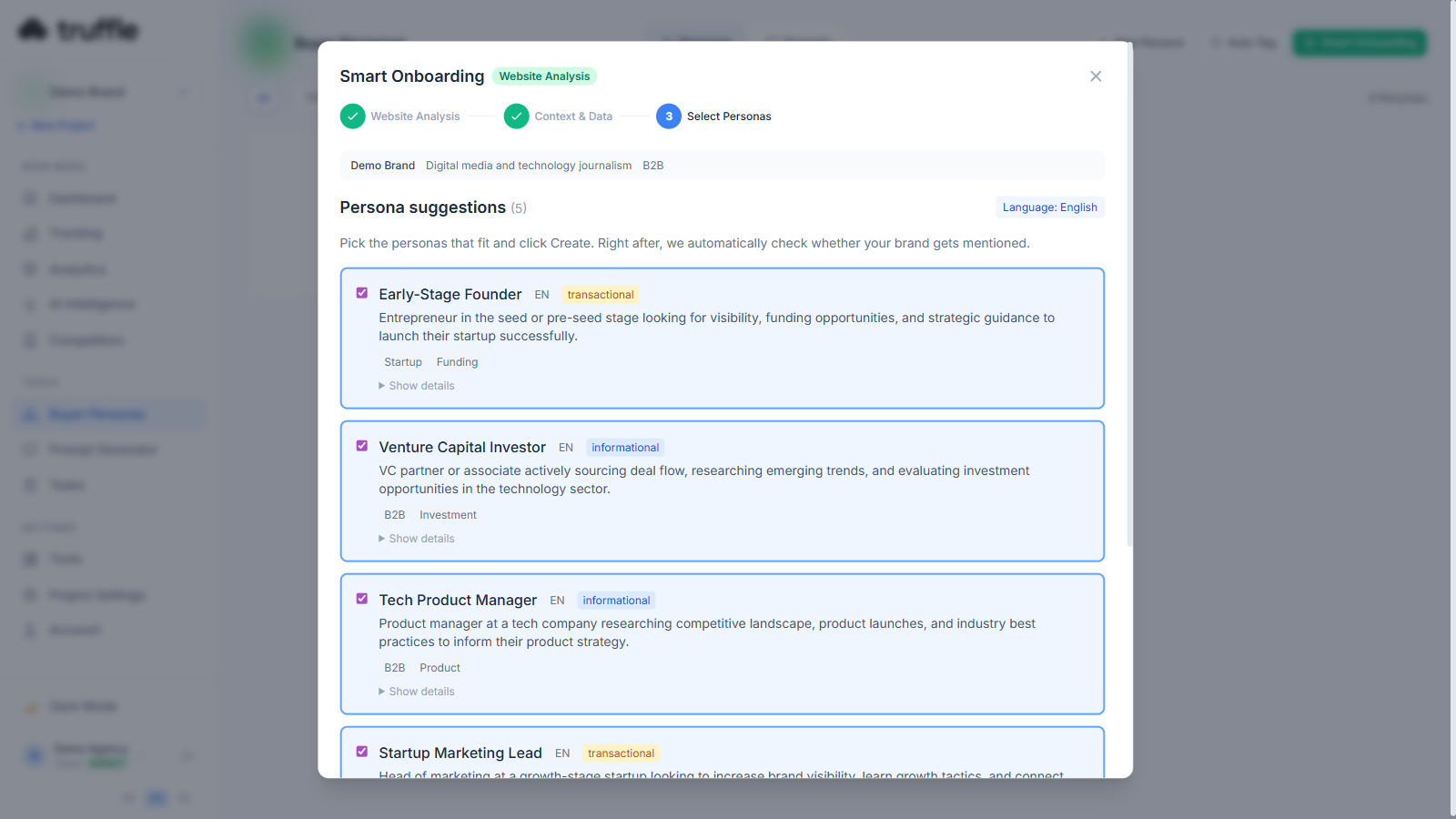 Truffle Smart Onboarding wizard with persona selection